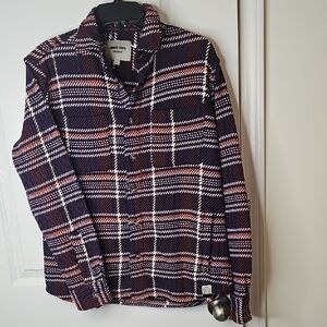 Amongst Others Men's Casual Button Down Plaid Shirt - Navy and Red Size S